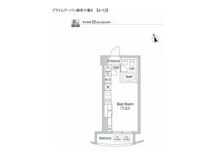 プライムアーバン麻布十番II(ワンルーム/6階)の間取り写真