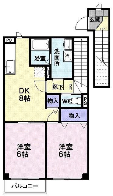 キャンディータフトS(2DK/2階)の間取り写真