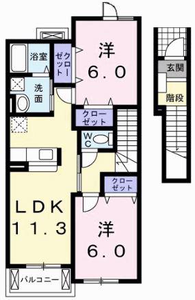 エコライフ野地 第2号棟(2LDK/2階)の間取り写真