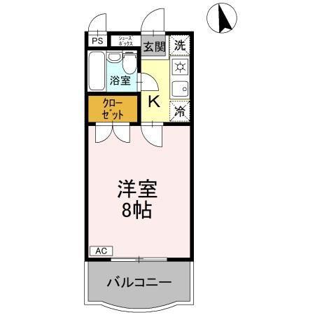サンハイツ沖浜(1K/4階)の間取り写真