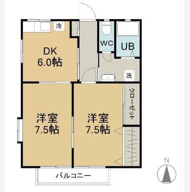 コーポデンエン(2DK/1階)の間取り写真