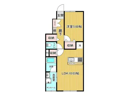 アルカンシエル(1LDK/1階)の間取り写真