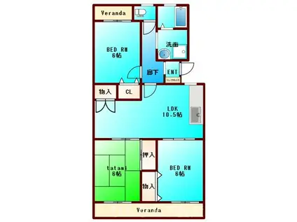 ローレルハイツ中村(3LDK/4階)の間取り写真