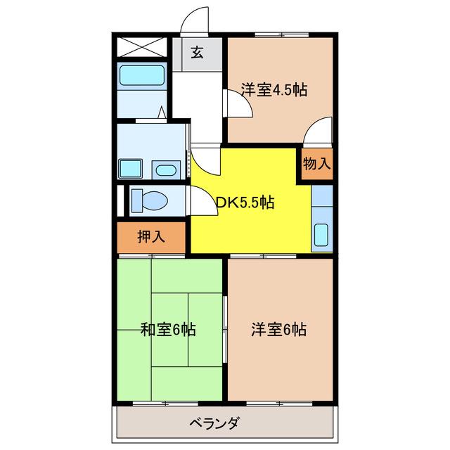 ハイツリバーランド(3DK/2階)の間取り写真