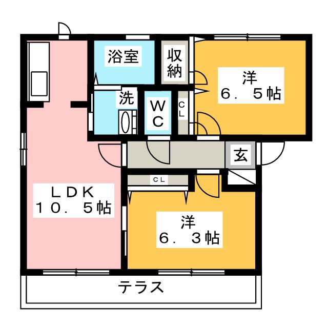 ドルチェ・ヴェルディア(2LDK/1階)の間取り写真