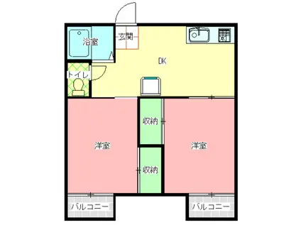 KコーポA棟(2DK/2階)の間取り写真