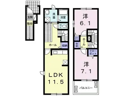 グランツ プランドールB(2LDK/2階)の間取り写真