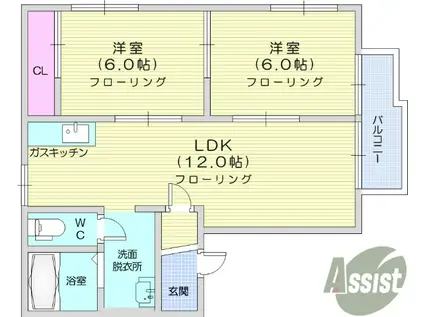 エルディムⅡA棟(2LDK/2階)の間取り写真