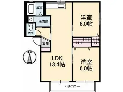 プランタン A棟(2LDK/1階)の間取り写真