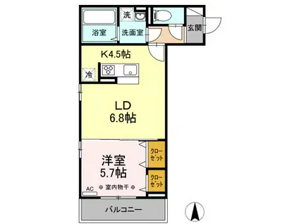 D-ROOM中倉(1LDK/3階)の間取り写真