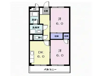 十王ハイツ(2DK/2階)の間取り写真
