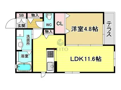 オーク豊中(1LDK/1階)の間取り写真