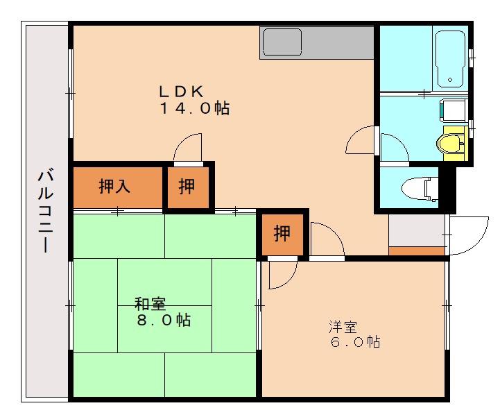 コーポのなか(2LDK/3階)の間取り写真