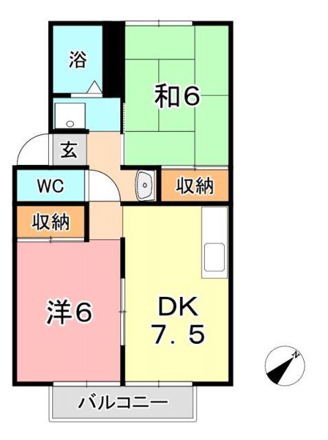 プレジール安原A棟(2DK/1階)の間取り写真