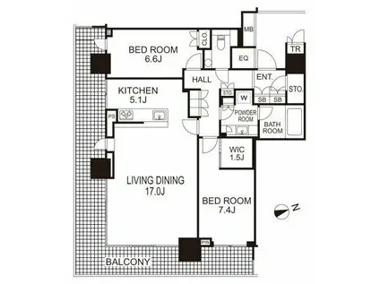 ザ・パークハウス晴海タワーズティアロレジデンス(2LDK/36階)の間取り写真
