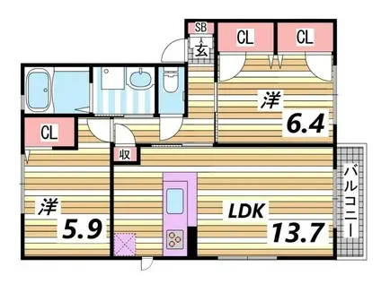 MAST COURT加茂(2LDK/1階)の間取り写真