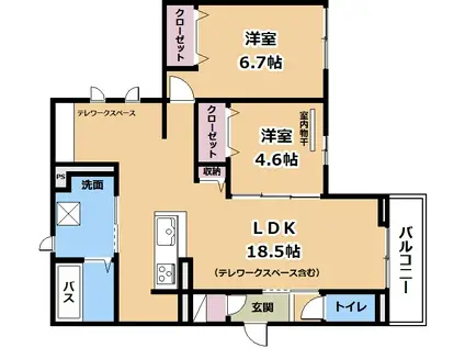 PALAISPOIRE A棟(2LDK/2階)の間取り写真