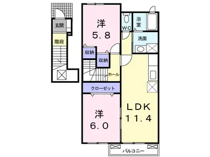 パ一ク ・ エデンA(2LDK/2階)の間取り写真