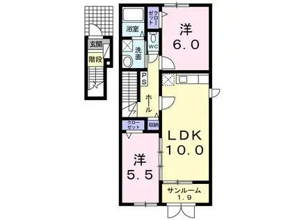 マーヴェラスKIIY(2LDK/2階)の間取り写真