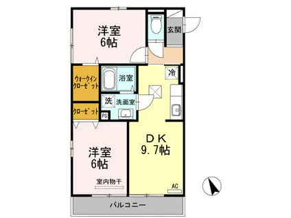 セレッソ ソレアードN(2DK/1階)の間取り写真