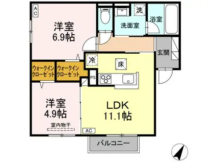 RESUA南大通(2LDK/1階)の間取り写真
