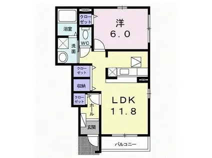 セレーノI(1LDK/1階)の間取り写真