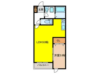 メゾンクレール博多南参番館(1LDK/1階)の間取り写真