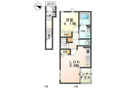 ティーズ シャンパンティエ(1LDK/2階)の間取り写真