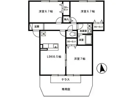 ソレイユ細江(3LDK/1階)の間取り写真