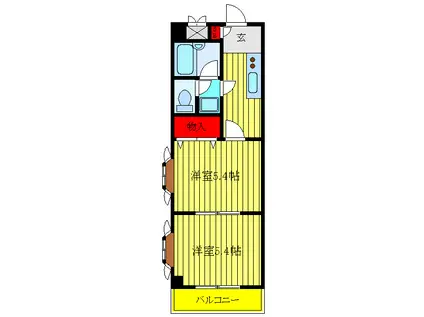 王子北ウイング(2K/2階)の間取り写真