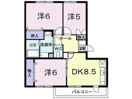 ニューキャッスル宮本(3DK/2階)の間取り写真