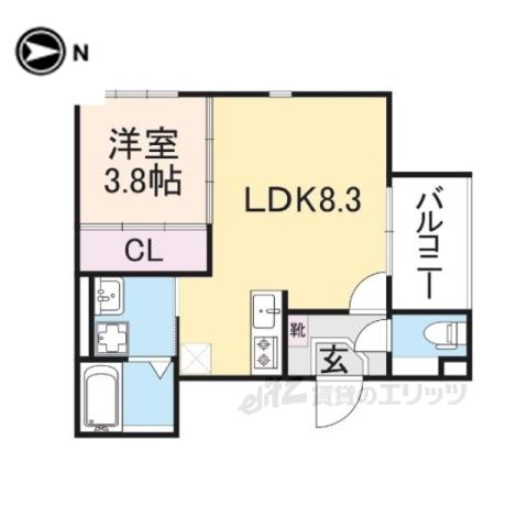 ハーモニーテラス勧修寺平田町2(1LDK/3階)の間取り写真