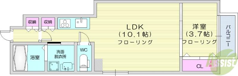 キララ鈎取本町1(1LDK/1階)の間取り写真