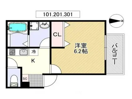 MID ウエスト(1K/1階)の間取り写真