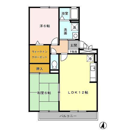 ロイヤルステージタウン鳥栖B(2LDK/2階)の間取り写真