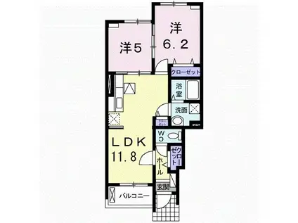 プロムナード高田B(2LDK/1階)の間取り写真