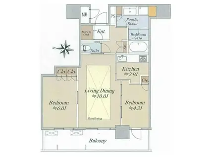 ブランズタワー梅田ノース(2LDK/24階)の間取り写真