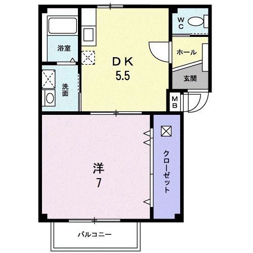 フロンテージII(1DK/2階)の間取り写真