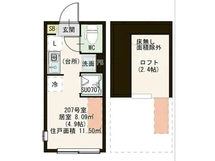 ハーモニーテラス下井草II(ワンルーム/2階)の間取り写真