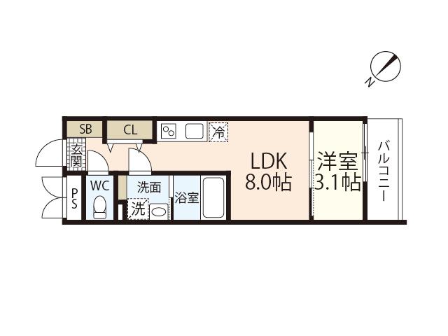 S-MOVE庚午北(1LDK/1階)の間取り写真