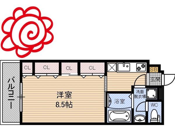 HANATEN イースト(1K/1階)の間取り写真