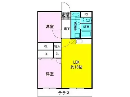 クレアトゥール(2LDK/4階)の間取り写真