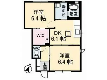 メゾンウェーブD棟(2DK/1階)の間取り写真