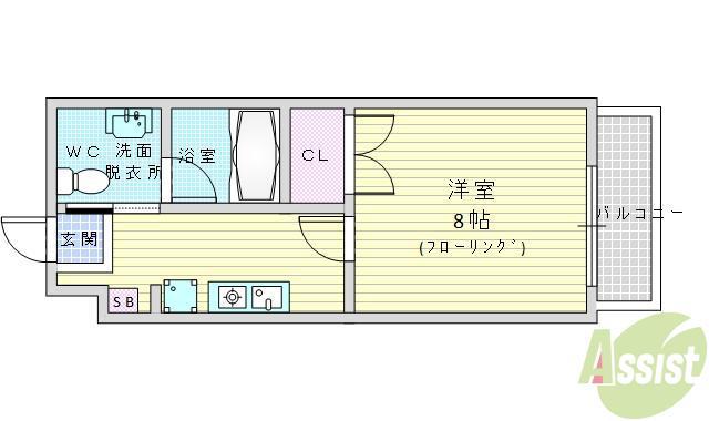 シプレス(1K/3階)の間取り写真