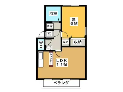 アビィロード II(1LDK/1階)の間取り写真