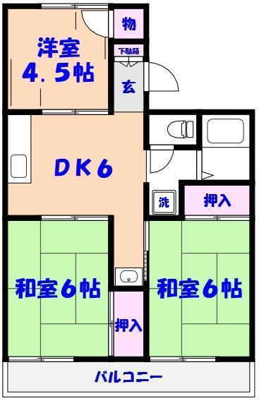 サンハイツI(3DK/2階)の間取り写真