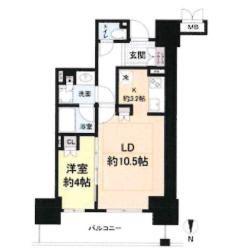 ローレルタワー堺筋本町(1LDK/19階)の間取り写真