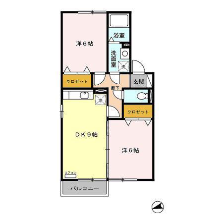 フラッツウィンドA/B(2DK/2階)の間取り写真