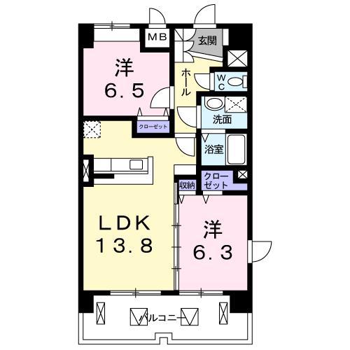 カンファートゥリー(2LDK/5階)の間取り写真