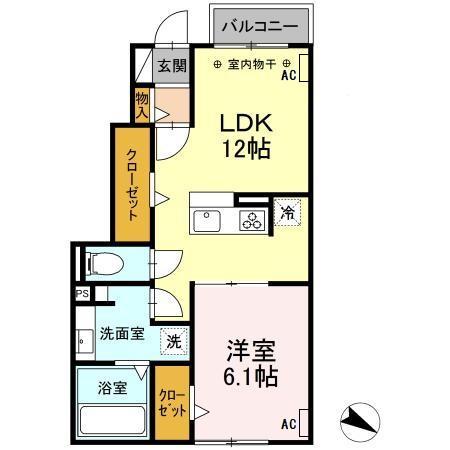 レナシード(1LDK/1階)の間取り写真